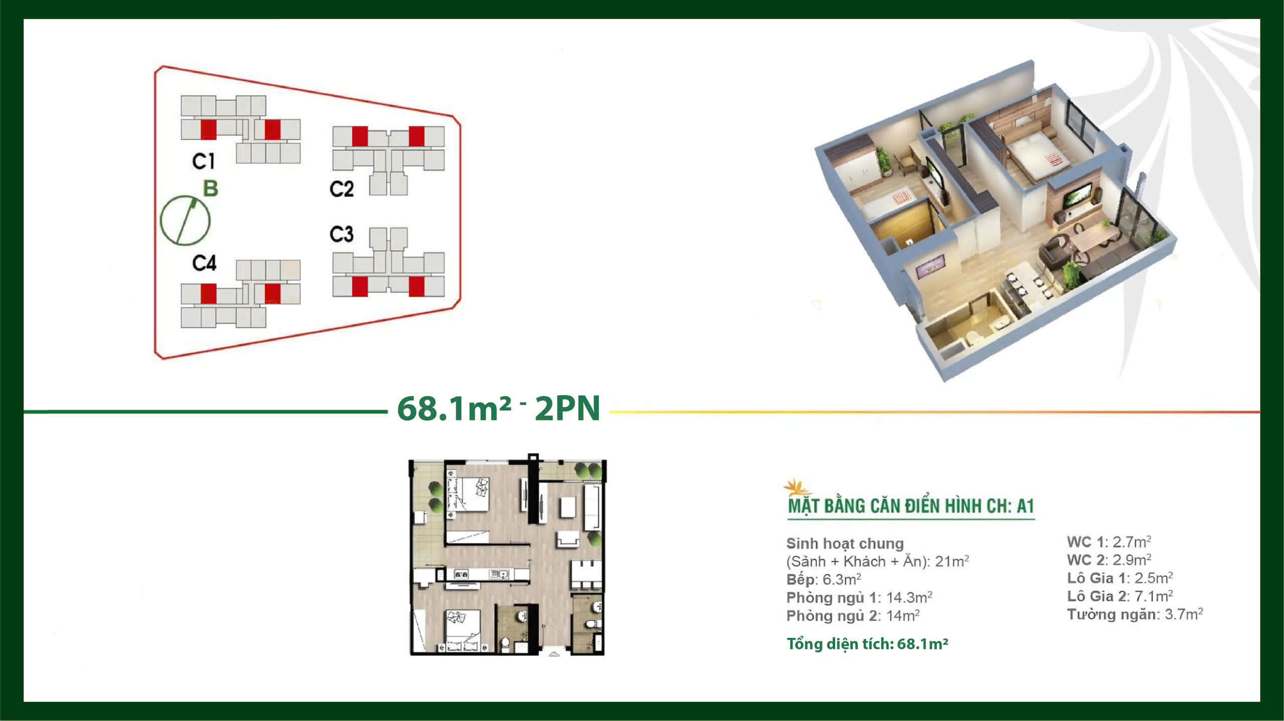 thiết kế căn hộ 2 phòng ngủ an bình homeland